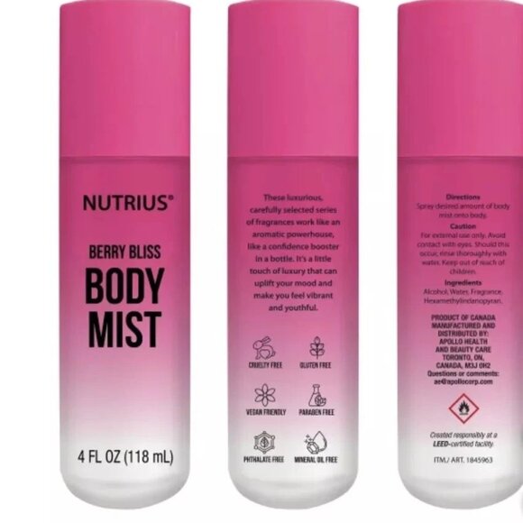Nutrius Body Mist, 4 fl oz, 3-pack - New open box - Picture 4 of 6